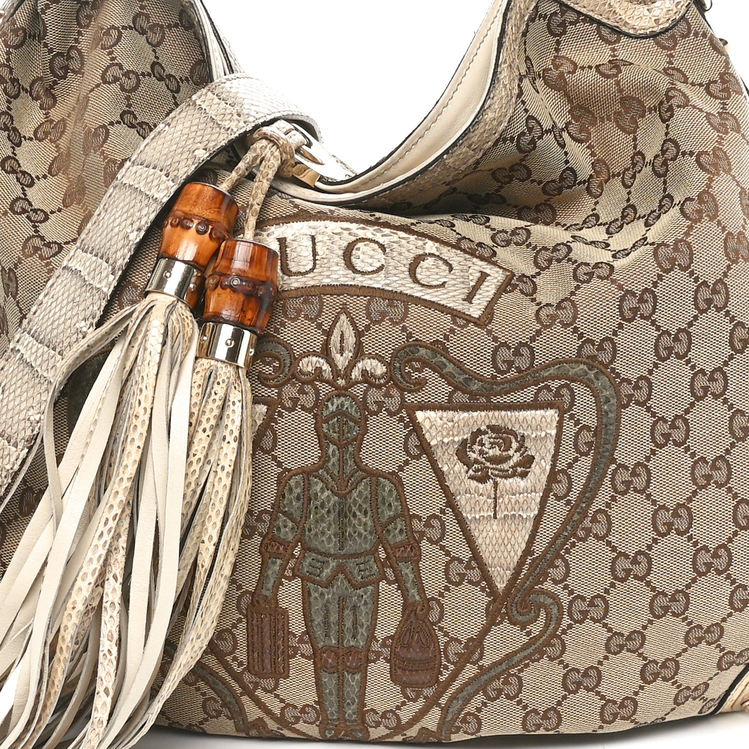 Gucci Monogram Large Indy Top Handle Hobo Off White 8 of 10