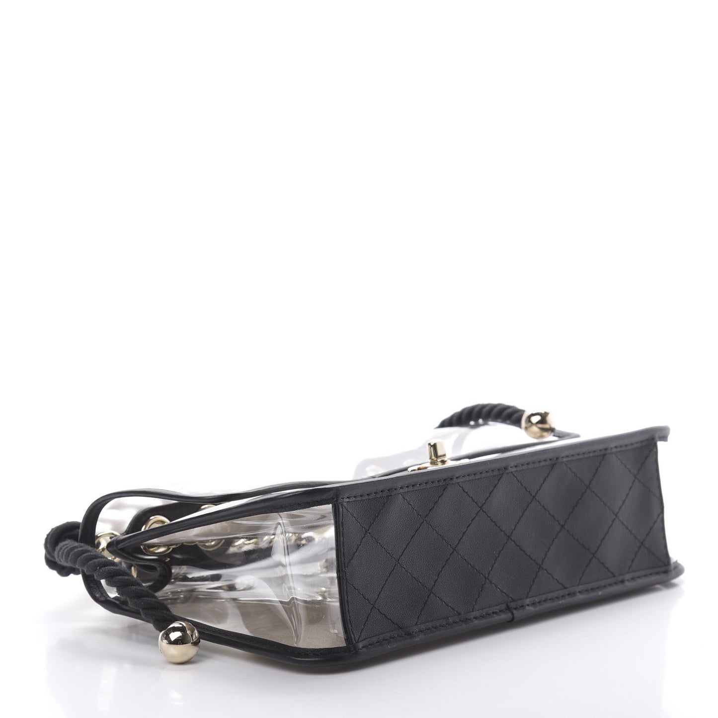 Lambskin PVC Sand By The Sea Flap With Pearl Strap Black