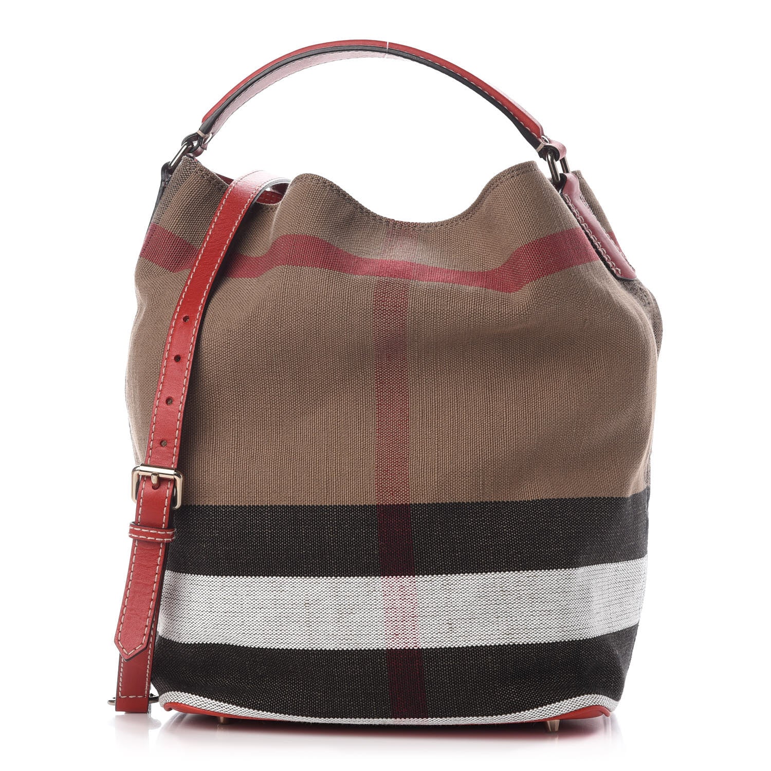 Burberry Canvas Mega Check Medium Ashby Bucket Bag Red 1 of 7