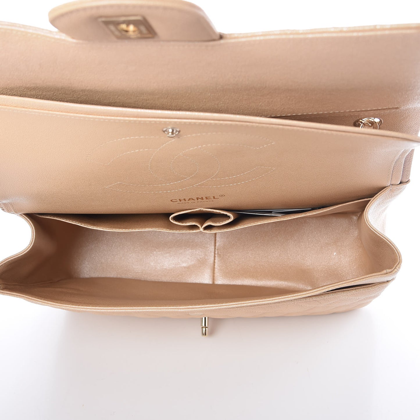 Iridescent Caviar Quilted Jumbo Double Flap Beige