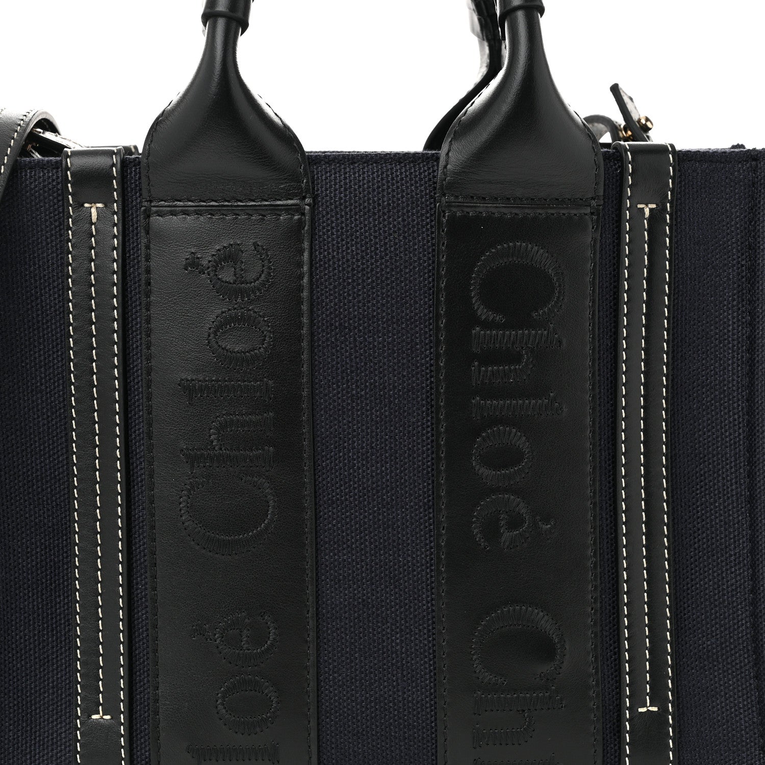 Chloe Calfskin Linen Small Woody Tote Deep Denim 8 of 10