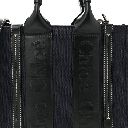 Chloe Calfskin Linen Small Woody Tote Deep Denim 8 of 10