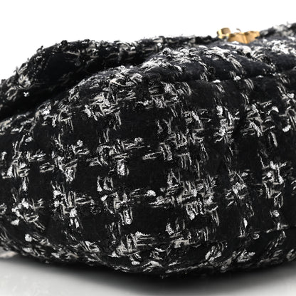 Chanel Tweed Quilted Maxi Chanel 19 Flap Black Silver Ecru 8 of 11