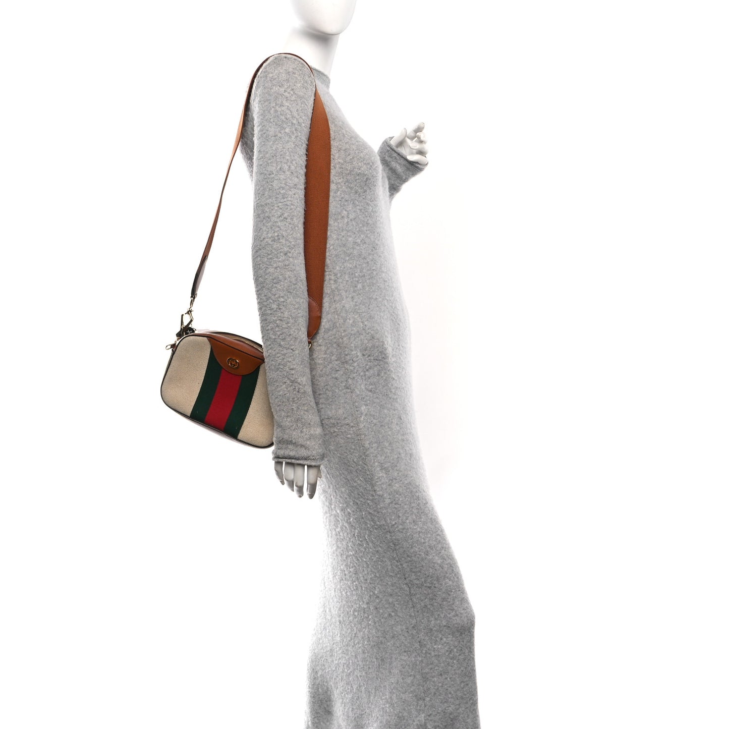 Vintage Canvas Web Shoulder Bag Sand Cuir