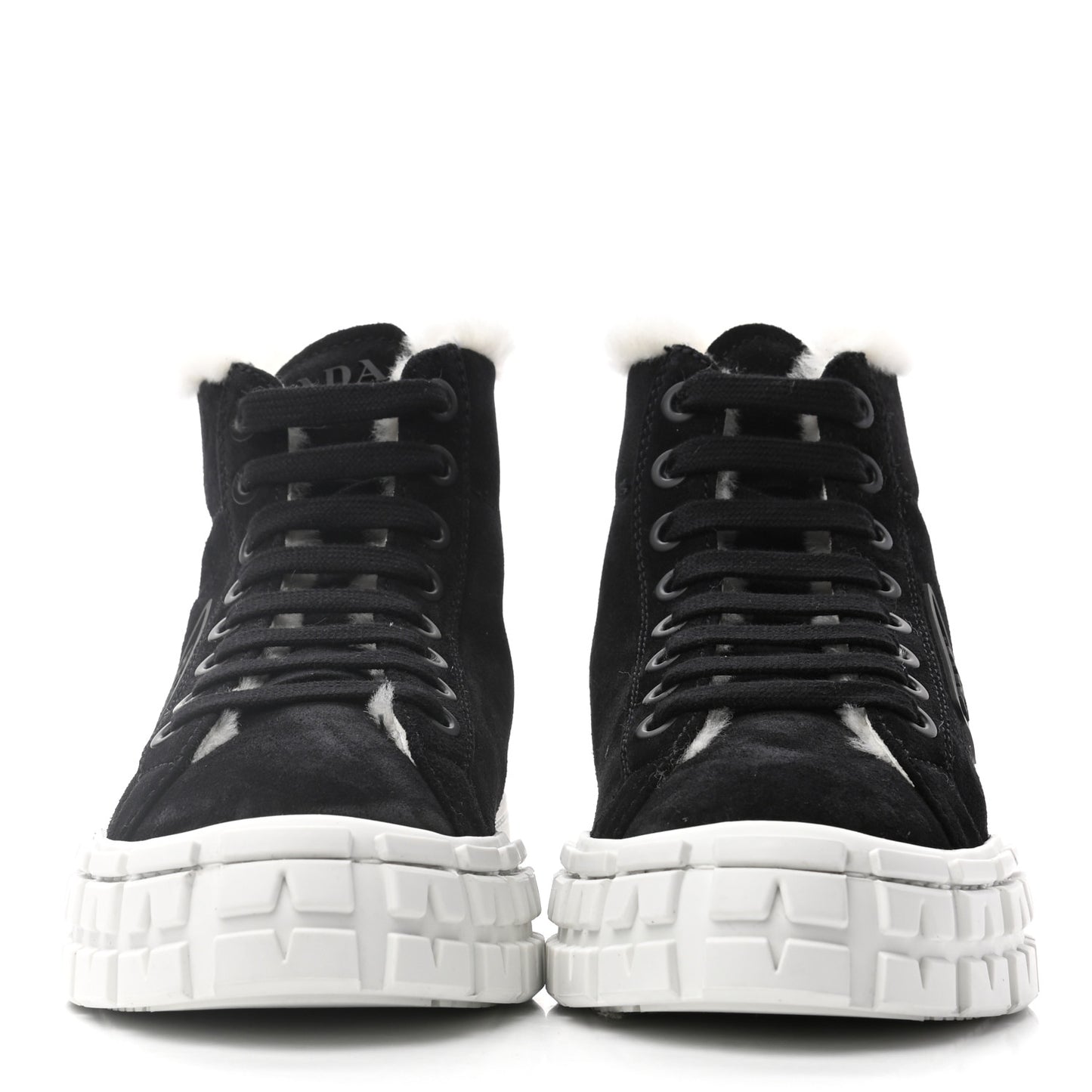 Suede Shearling Triangle Logo Wheel High Top Sneakers 38 Black
