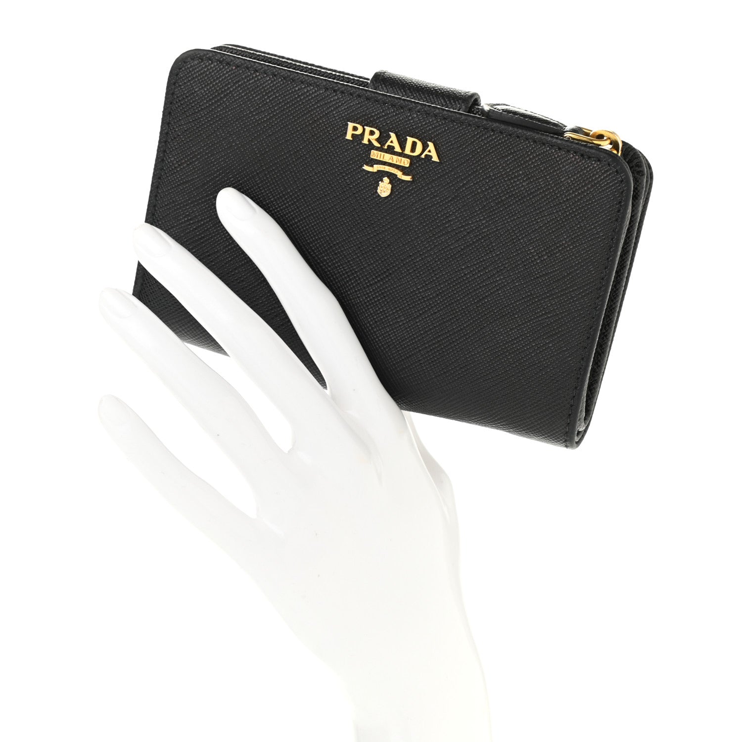 Prada Saffiano Metal Compact Wallet Black 2 of 10