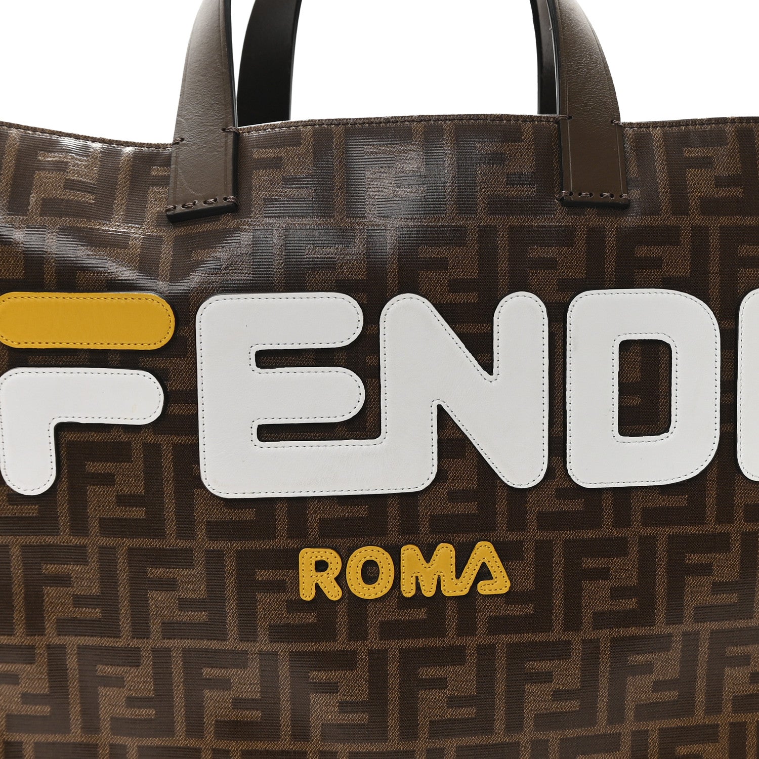 Fendi X FILA Glazed Fabric FF 1974 Mania Shopping Tote Bag Mogano Panna White 8 of 12