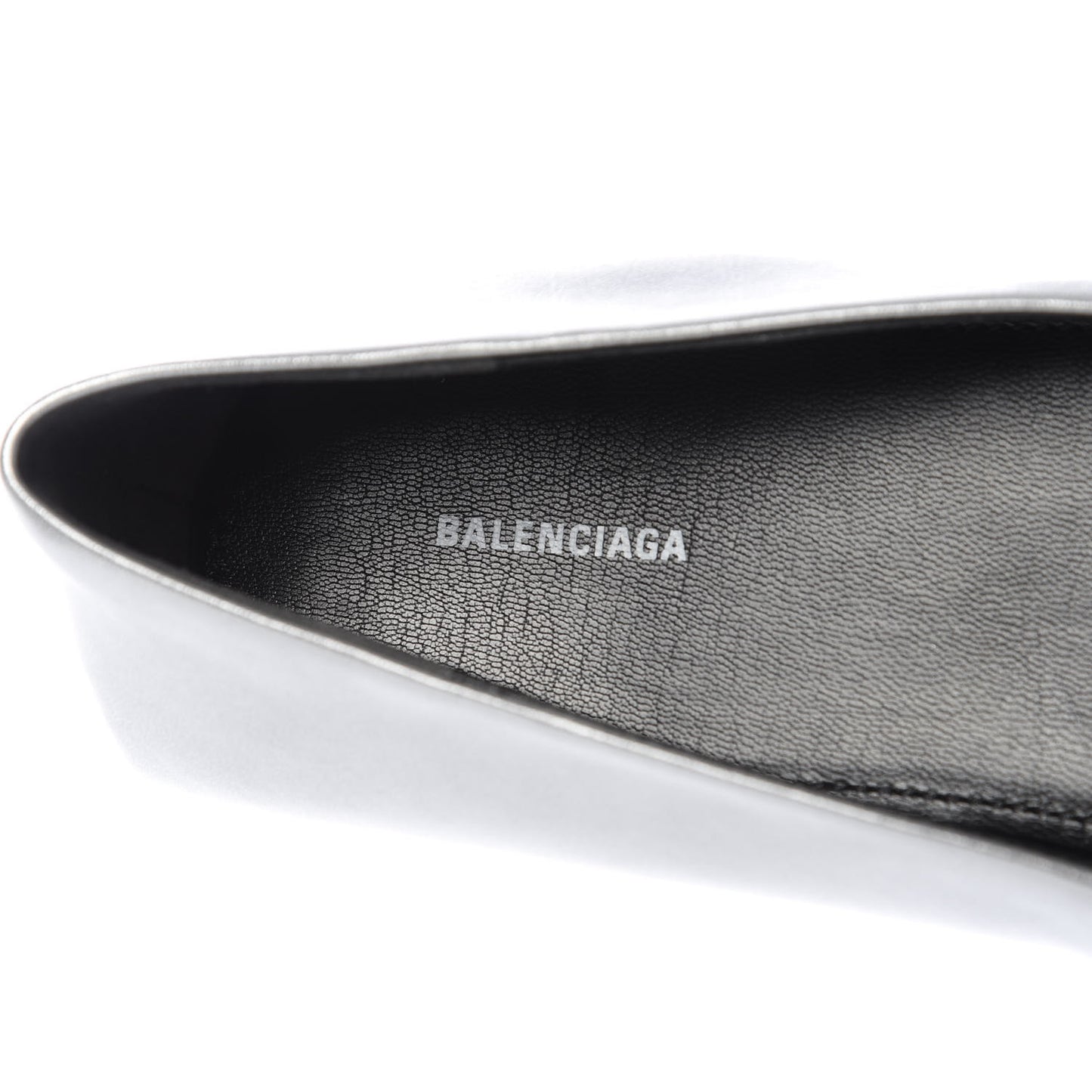 Metallic Calfskin BB Knife Pointy Toe Ballerina Flats 38.5 Silver Hardware