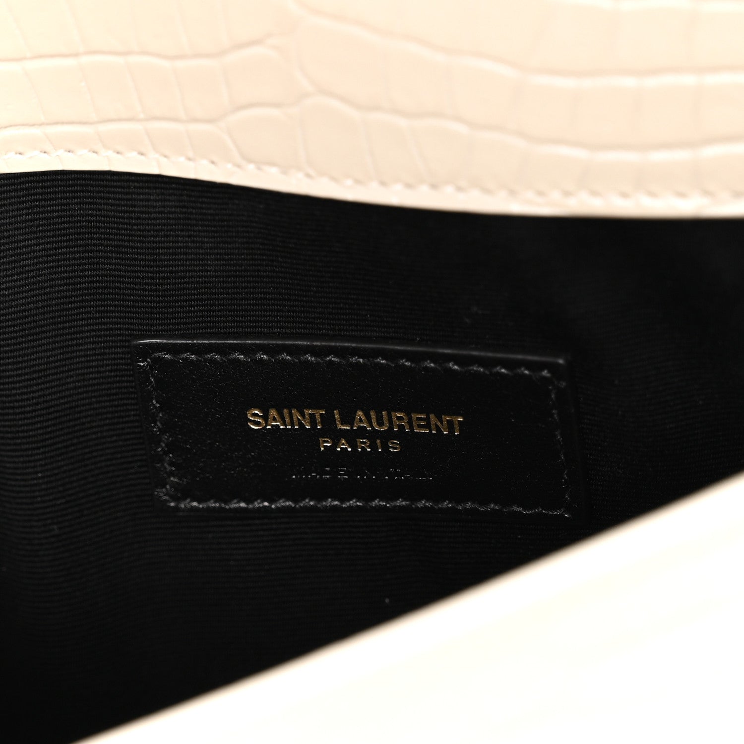 Saint Laurent Calfskin Crocodile Embossed Uptown Monogram Pouch Crema Soft 6 of 8