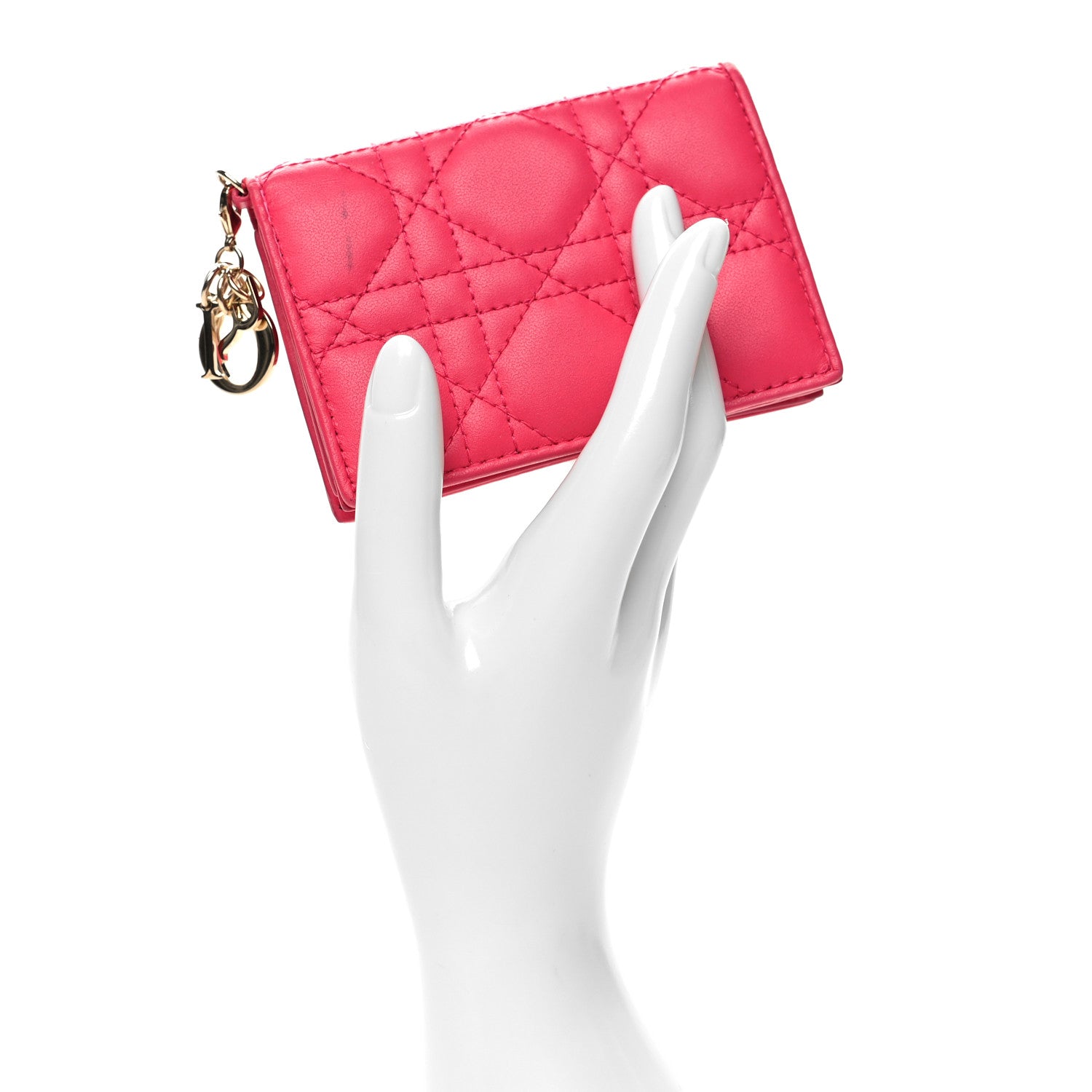Christian Dior Lambskin Cannage Small Lady Dior Flap Card Holder Fuchsia 2 of 10