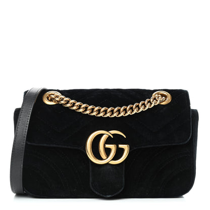 Gucci Velvet Matelasse Mini GG Marmont Shoulder Bag Black 1 of 6