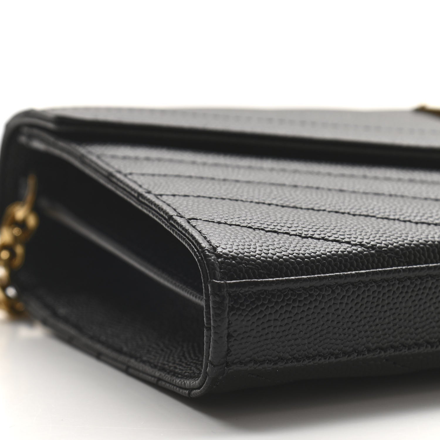 Saint Laurent Grain De Poudre Matelasse Chevron Monogram Chain Wallet Black 7 of 9