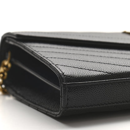 Saint Laurent Grain De Poudre Matelasse Chevron Monogram Chain Wallet Black 7 of 9