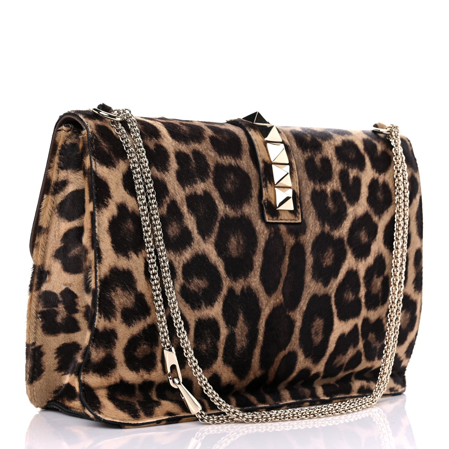 Valentino Garavani Calf Hair Leopard Print Large Glam Lock Rockstud Flap 2 of 13