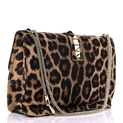Valentino Garavani Calf Hair Leopard Print Large Glam Lock Rockstud Flap 2 of 13