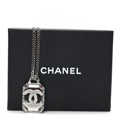 Chanel Crystal Baguette CC Mirror Pendant Necklace Silver 5 of 5