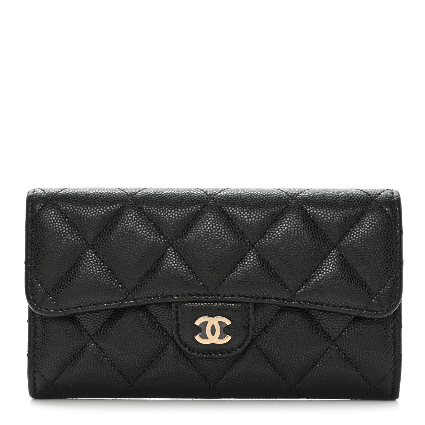 Caviar Quilted Medium Gusset Flap Wallet Black