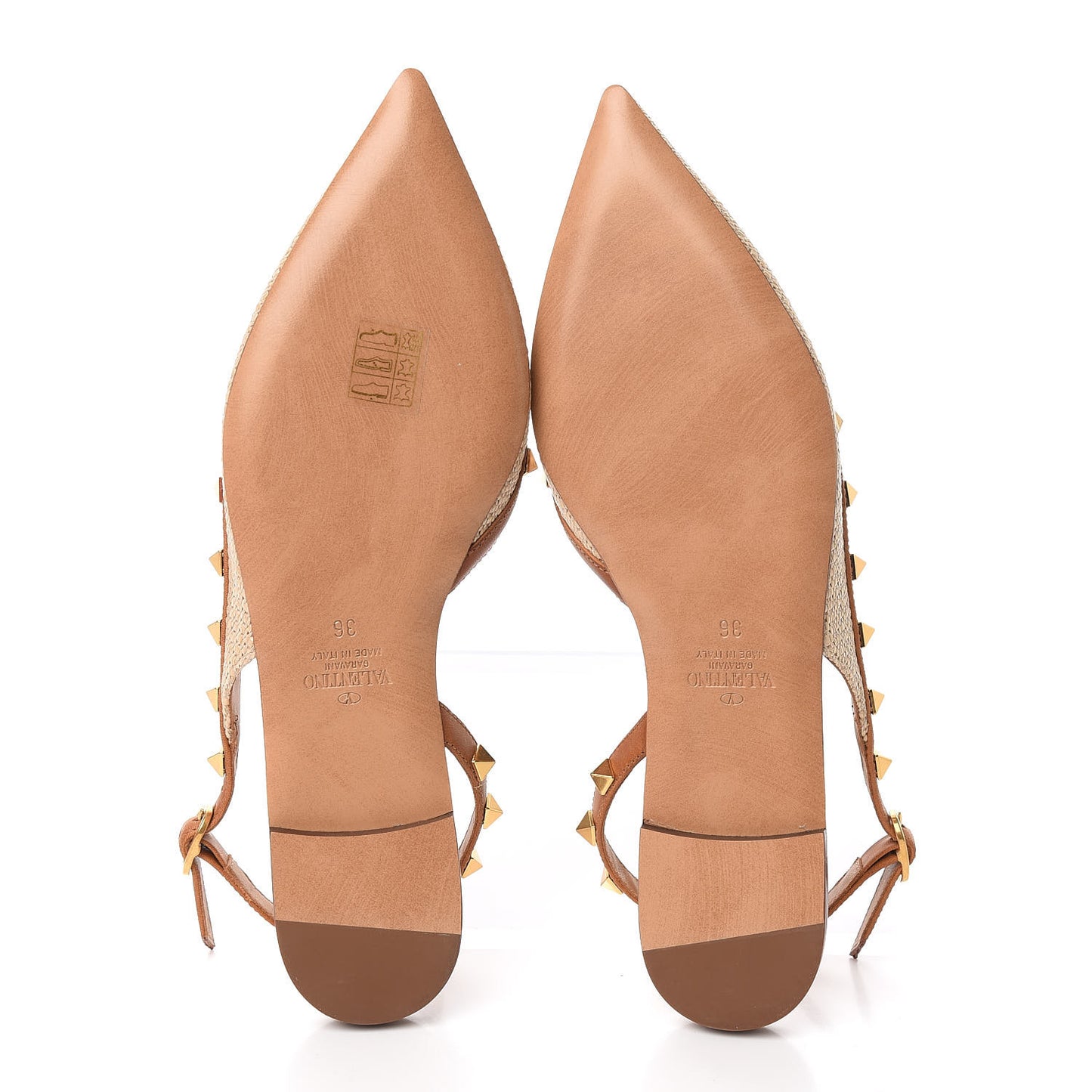 Raffia Calfskin Rockstud Slingback Flats 36 Naturale