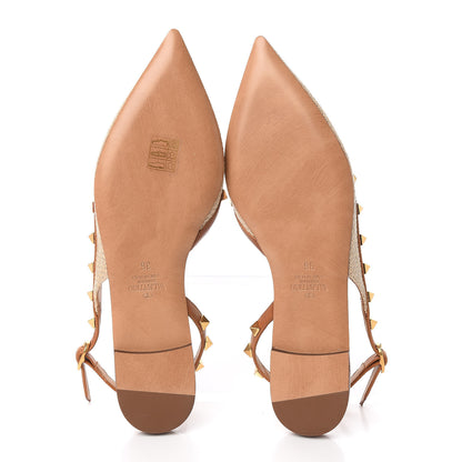 Valentino Garavani Raffia Calfskin Rockstud Slingback Flats 36 Naturale 5 of 9