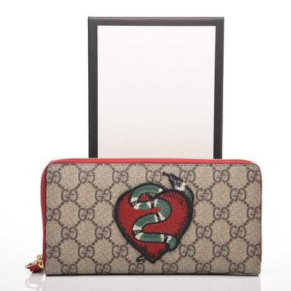Gucci GG Supreme Monogram Kingsnake Heart Embroidered Zip Around Wallet Red 7 of 7