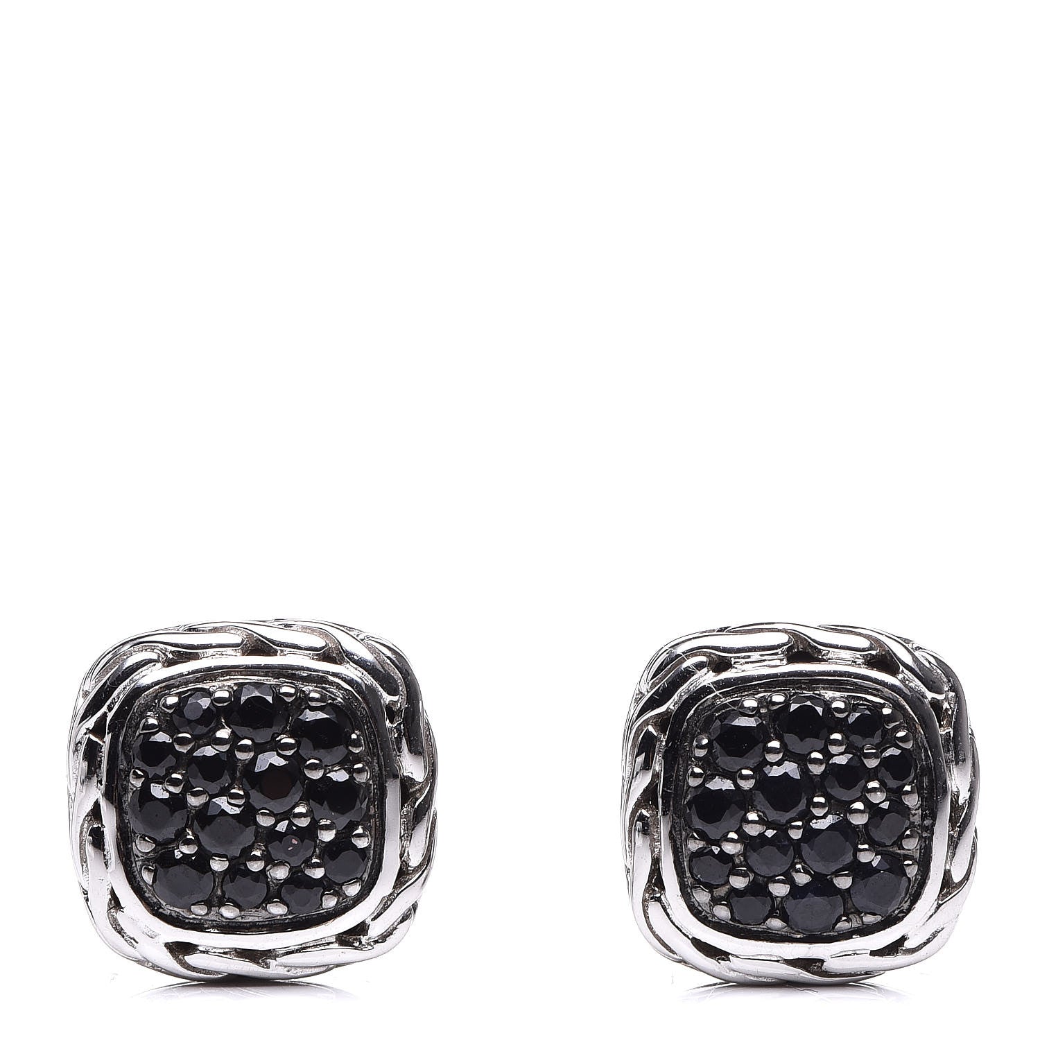 John Hardy Sterling Silver Black Sapphire Classic Chain Square Earrings 1 of 5