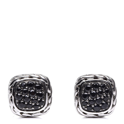 John Hardy Sterling Silver Black Sapphire Classic Chain Square Earrings 1 of 5