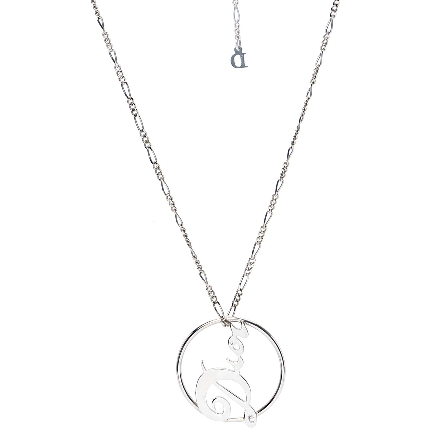 Metal Logo Round Necklace Silver