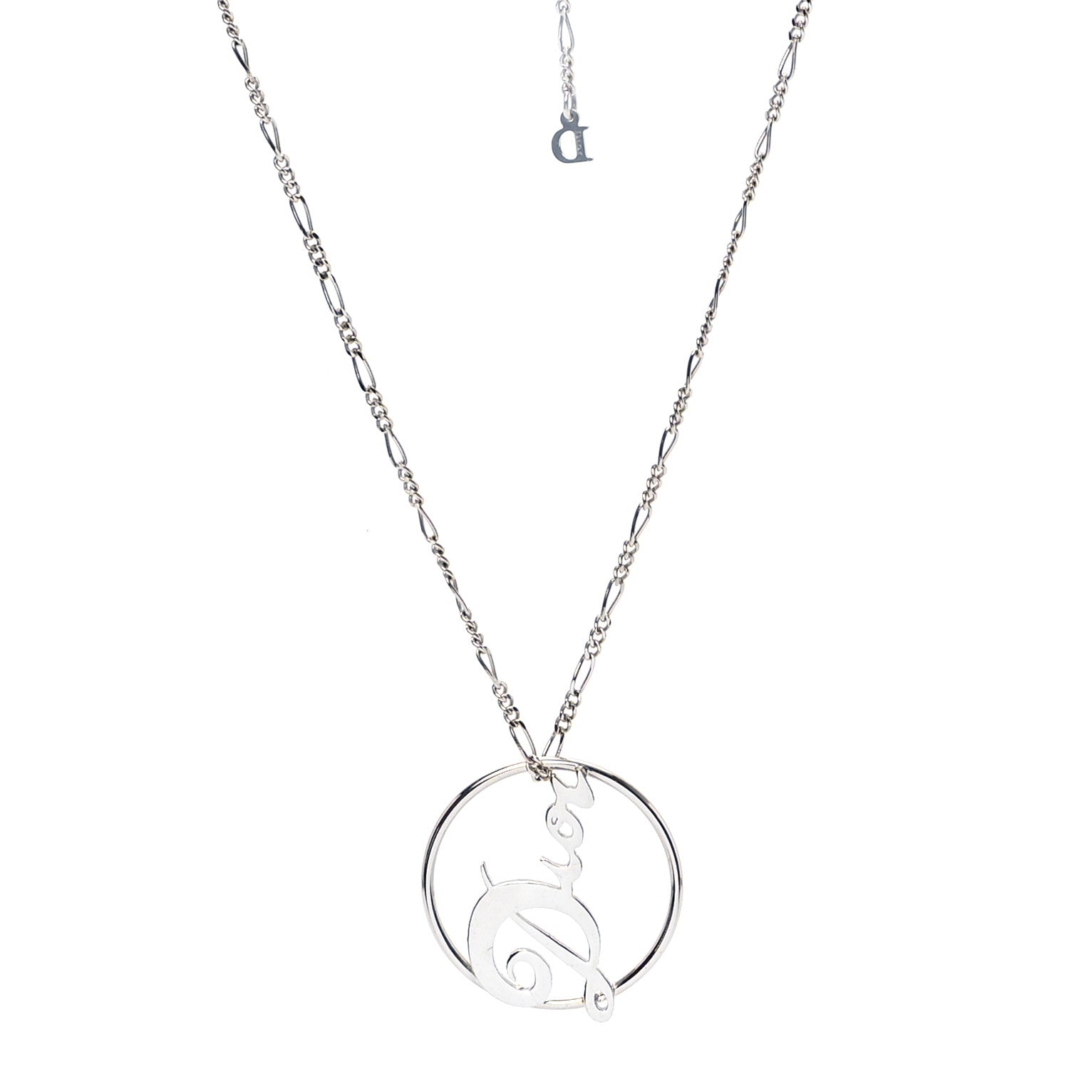 Christian Dior Metal Logo Round Necklace Silver 1 of 4
