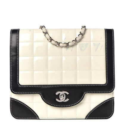 Chanel Patent Square Quilted Small Flap White Black 1 of 12