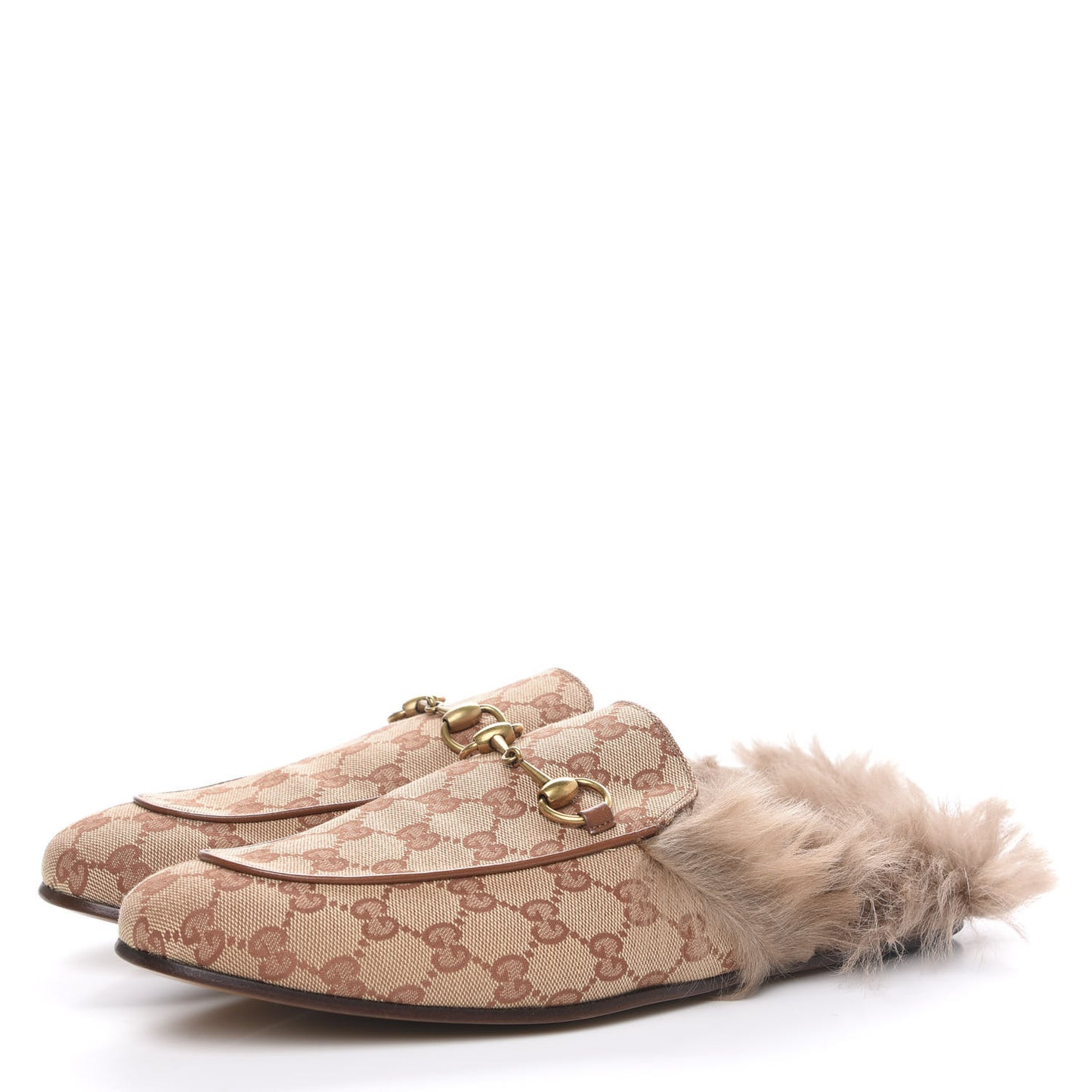 GG Monogram Fur Mens Princetown Slippers 10 Beige Ruggine Rust