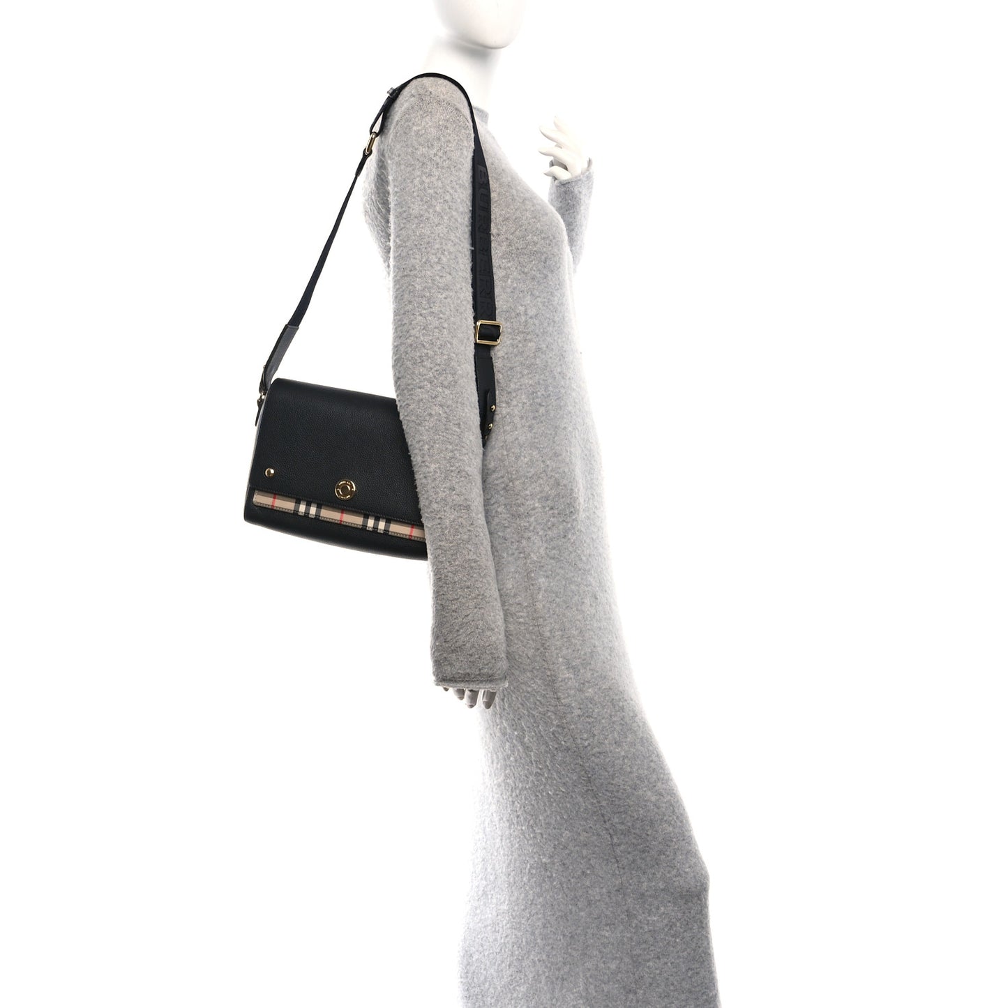 Grainy Calfskin Vintage Check Note Crossbody Bag Black