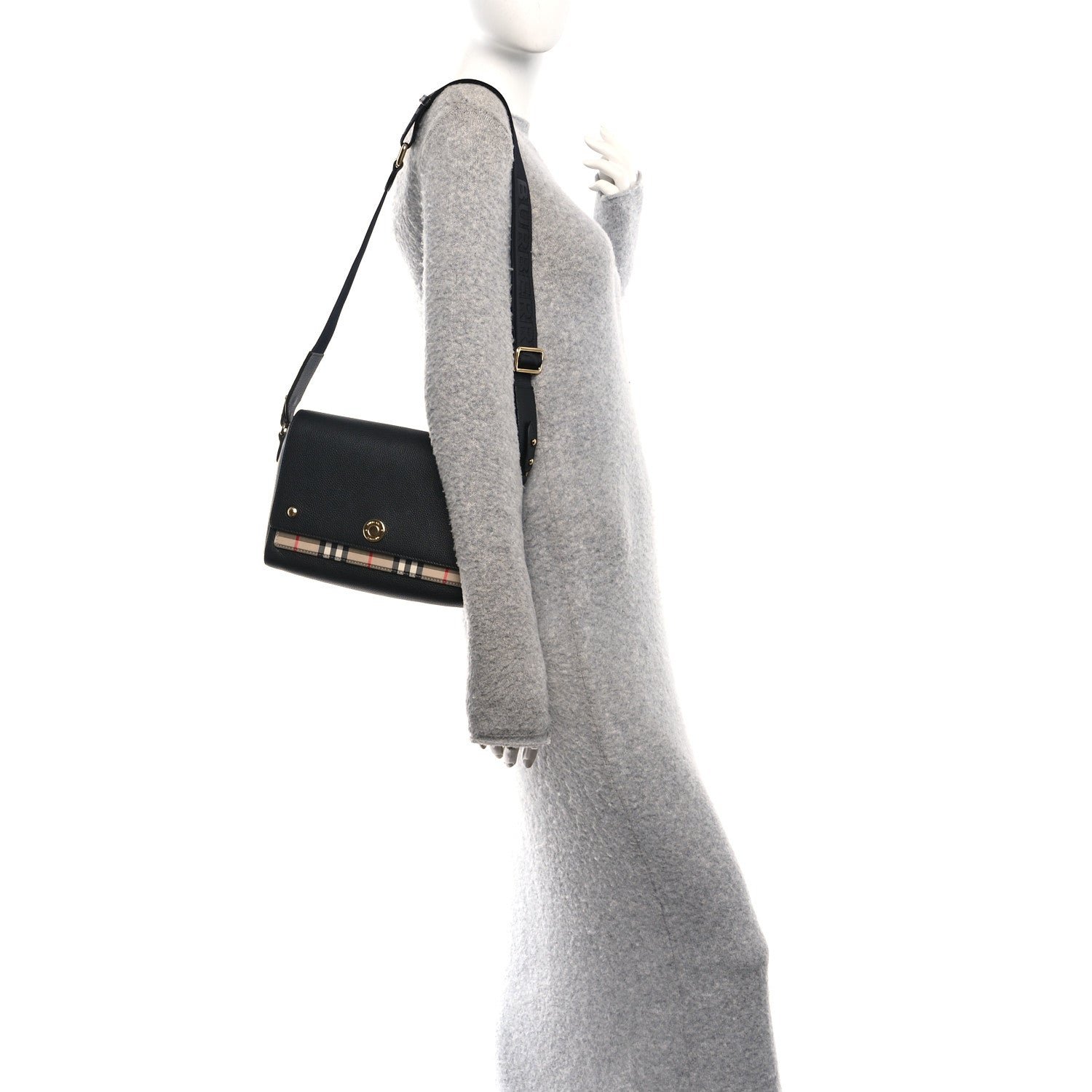 Burberry Grainy Calfskin Vintage Check Note Crossbody Bag Black 2 of 11