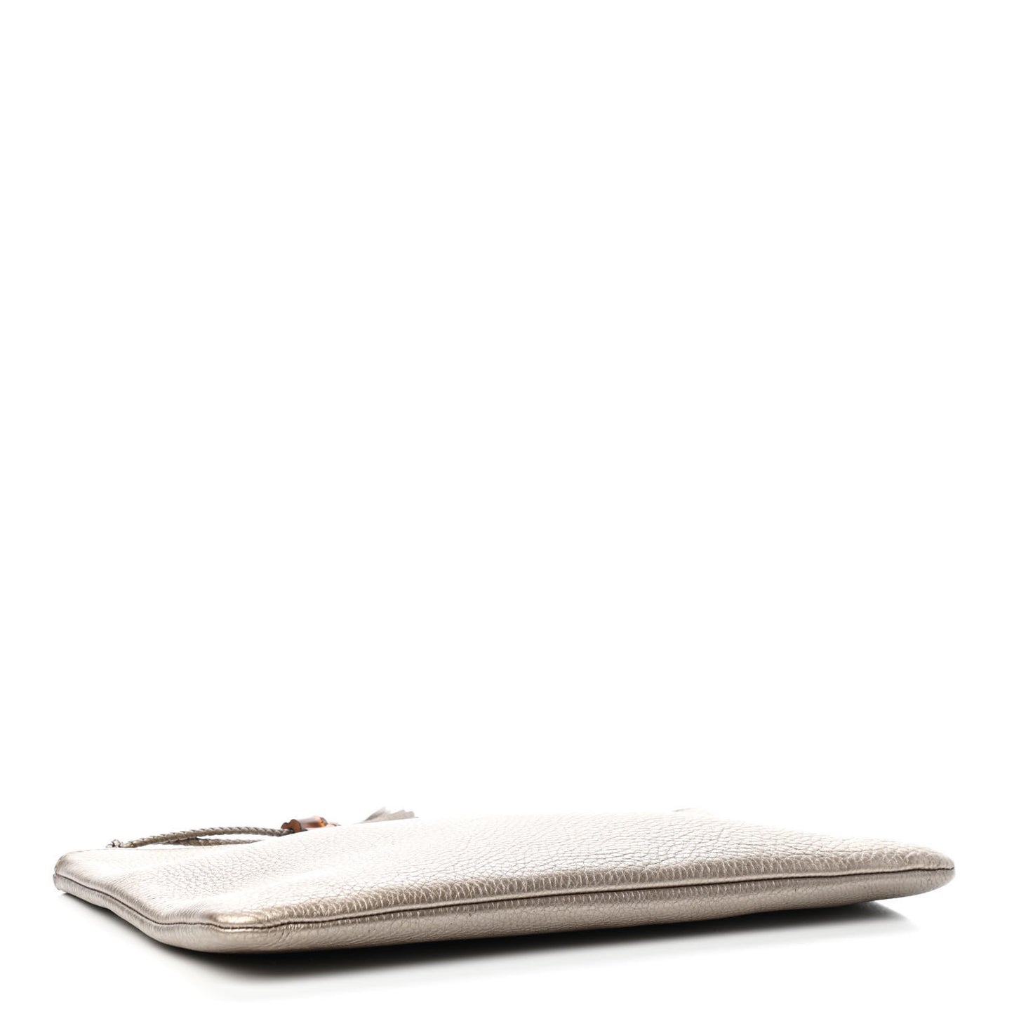 Metallic Pebbled Calfskin Large Bamboo Clutch Gold