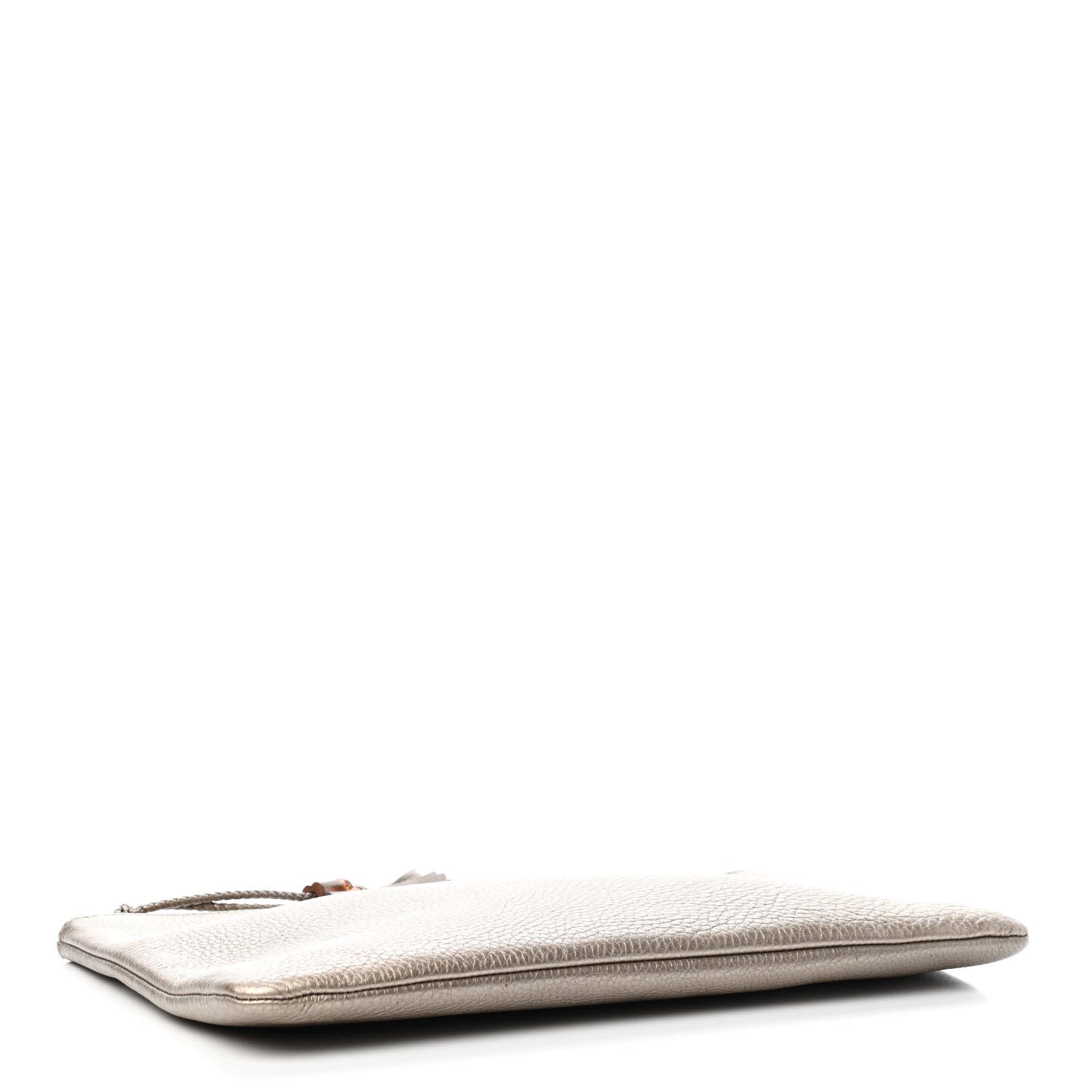 Gucci Metallic Pebbled Calfskin Large Bamboo Clutch Gold 5 of 13