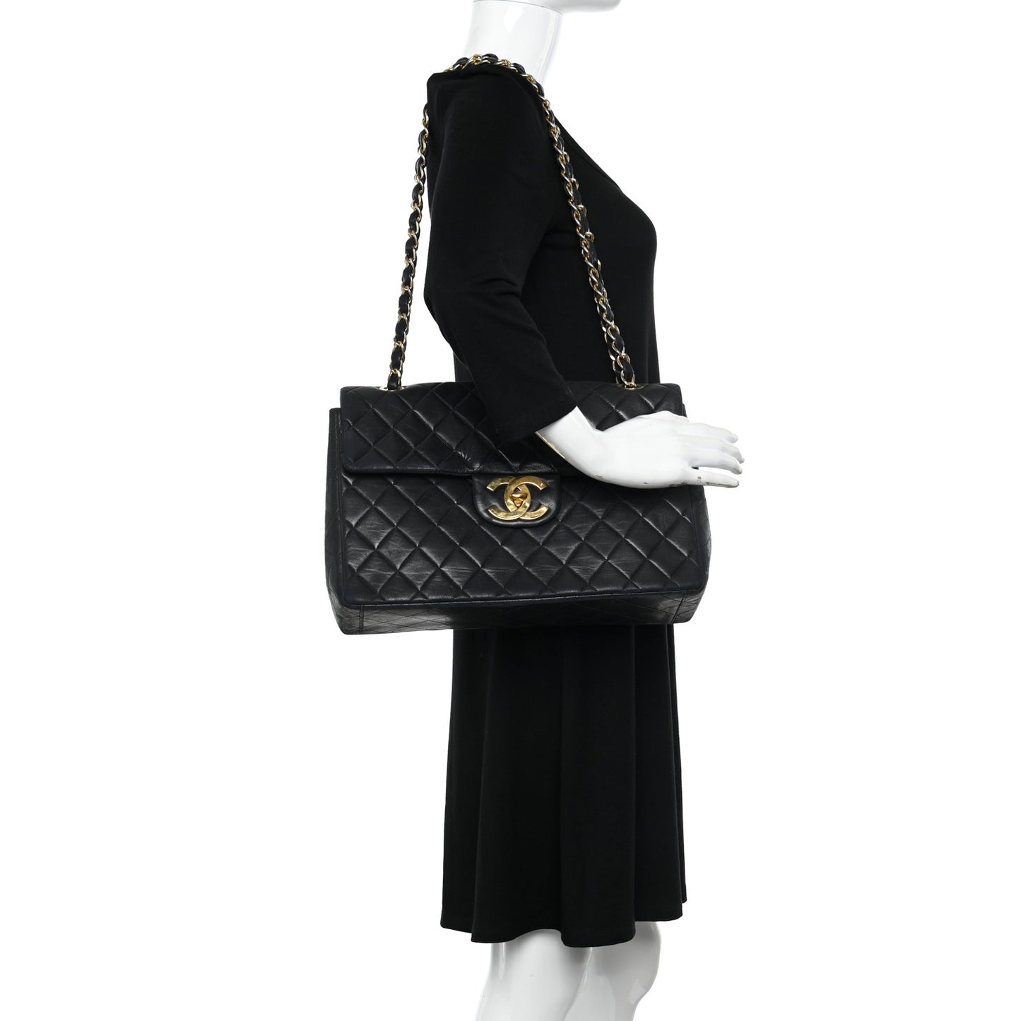Lambskin Quilted XL Jumbo Single Flap Black