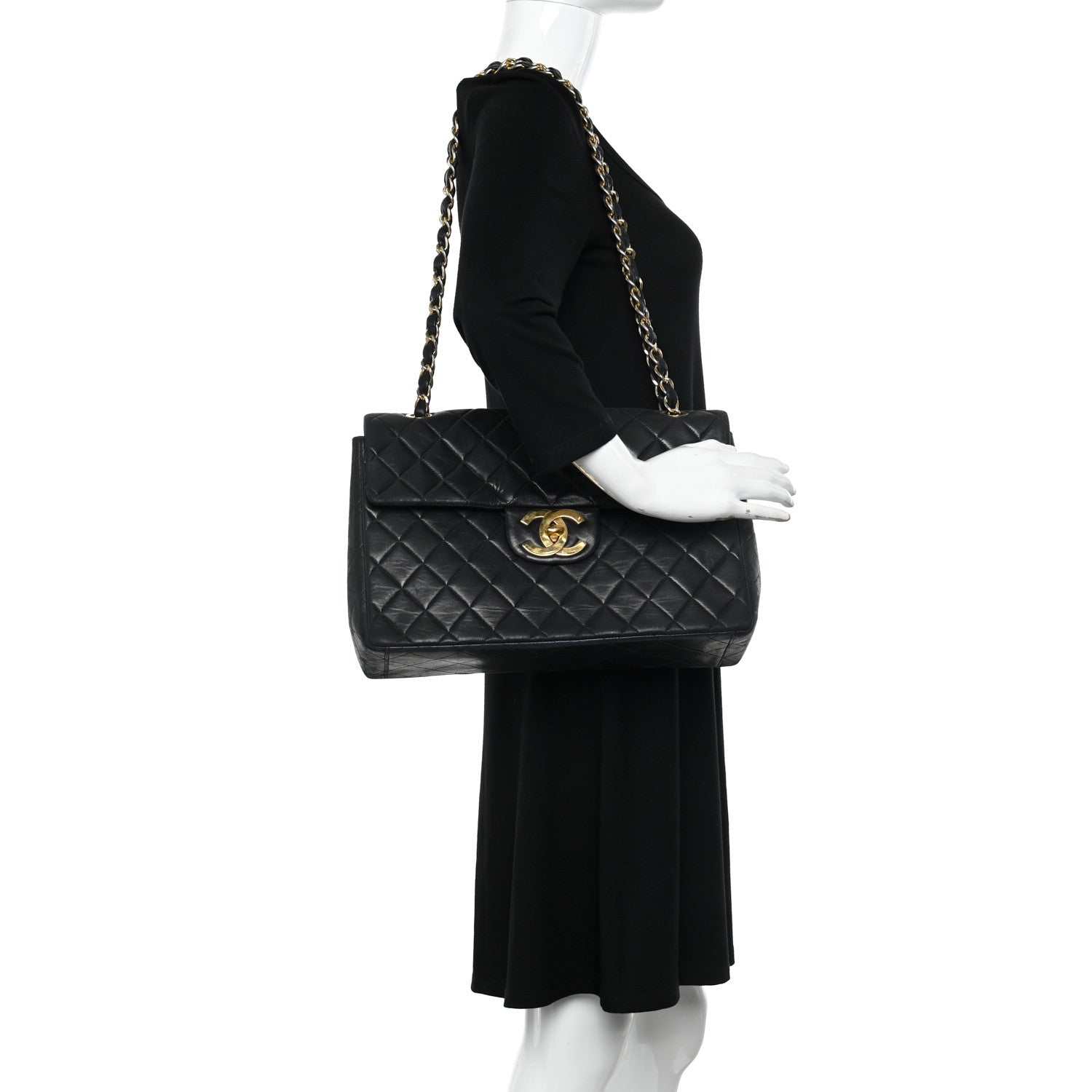 Chanel Lambskin Quilted XL Jumbo Single Flap Black 2 of 14