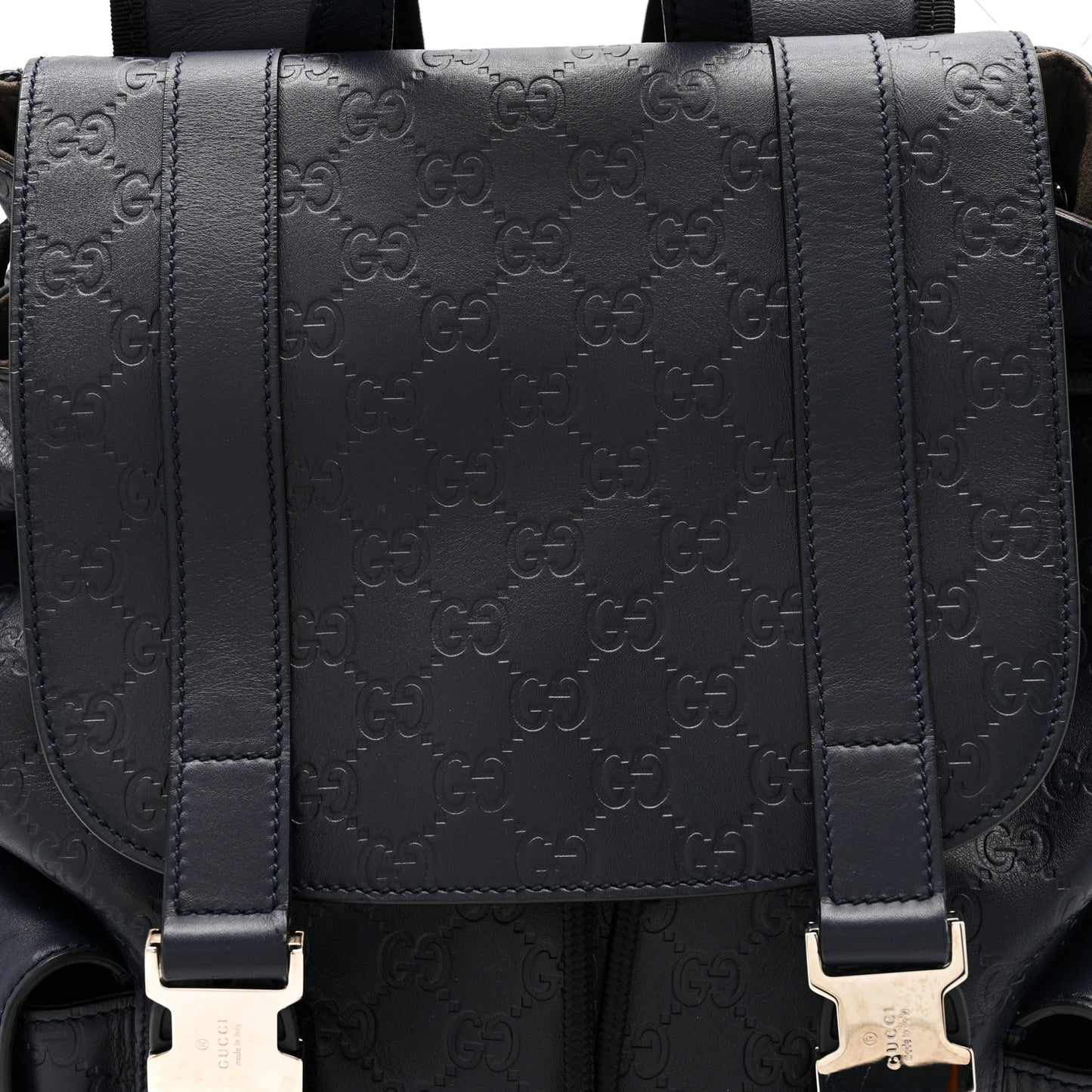 Guccissima Signature Double Buckle Backpack Navy