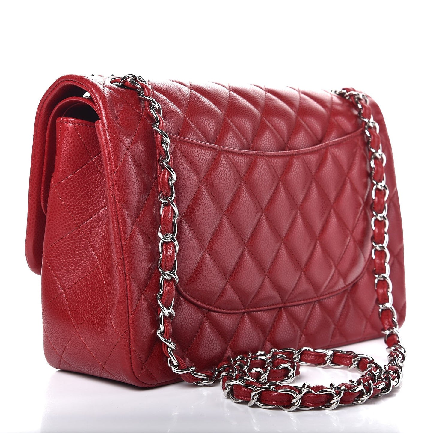 Iridescent Caviar Quilted Jumbo Double Flap Dark Red