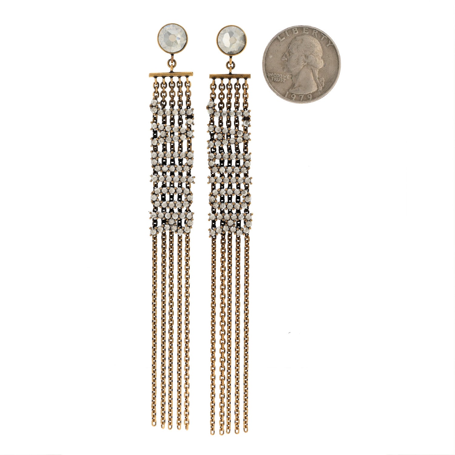 Christian Dior Crystal J'Adior Dangle Chain Earrings Gold 2 of 5