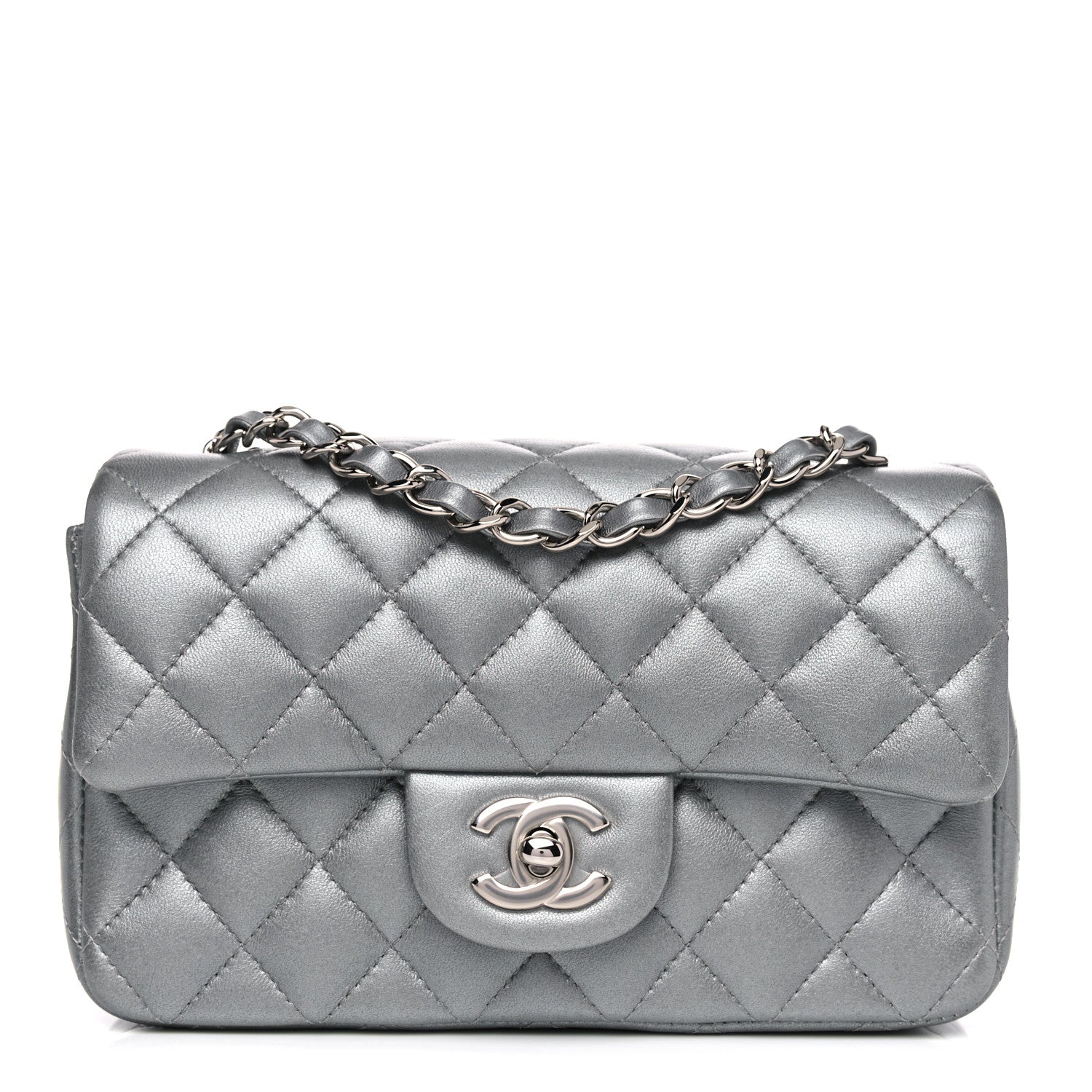 Chanel Metallic Lambskin Quilted Mini Rectangular Flap Silver 1 of 10