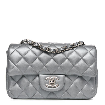 Chanel Metallic Lambskin Quilted Mini Rectangular Flap Silver 1 of 10