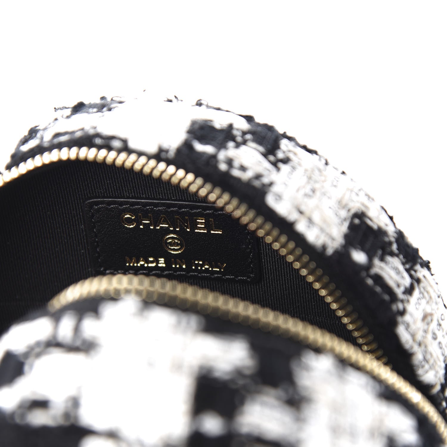 Chanel Tweed Quilted Round Clutch With Chain Black Ecru White 6 of 9
