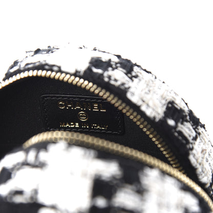 Chanel Tweed Quilted Round Clutch With Chain Black Ecru White 6 of 9