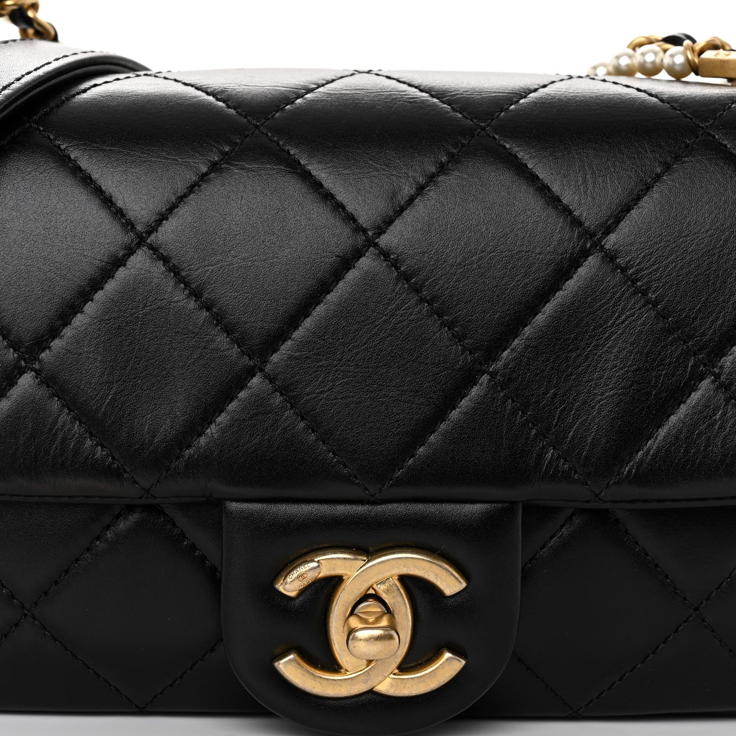 Chanel Calfskin Quilted Mini Rectangular Crystal Pearls Chain Flap Black 7 of 9