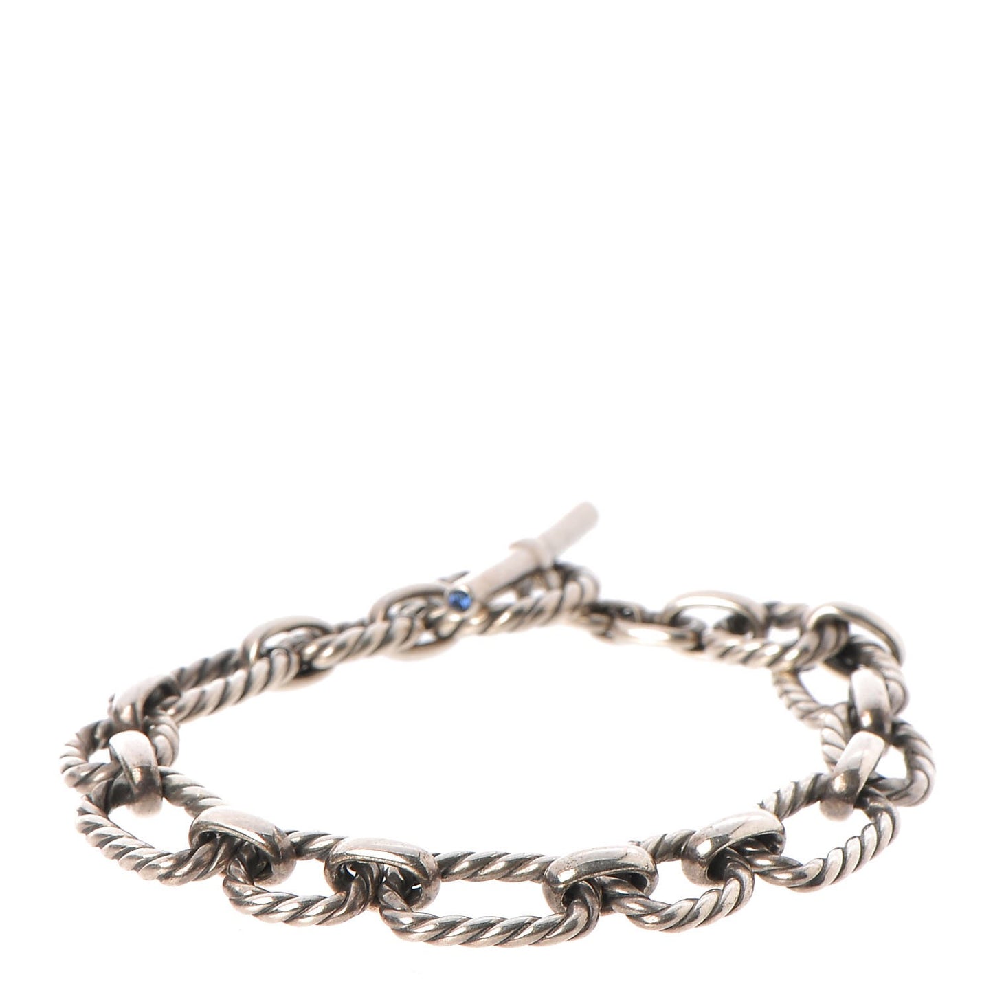 Sterling Silver Blue Sapphire 9.5mm Cushion Link Bracelet