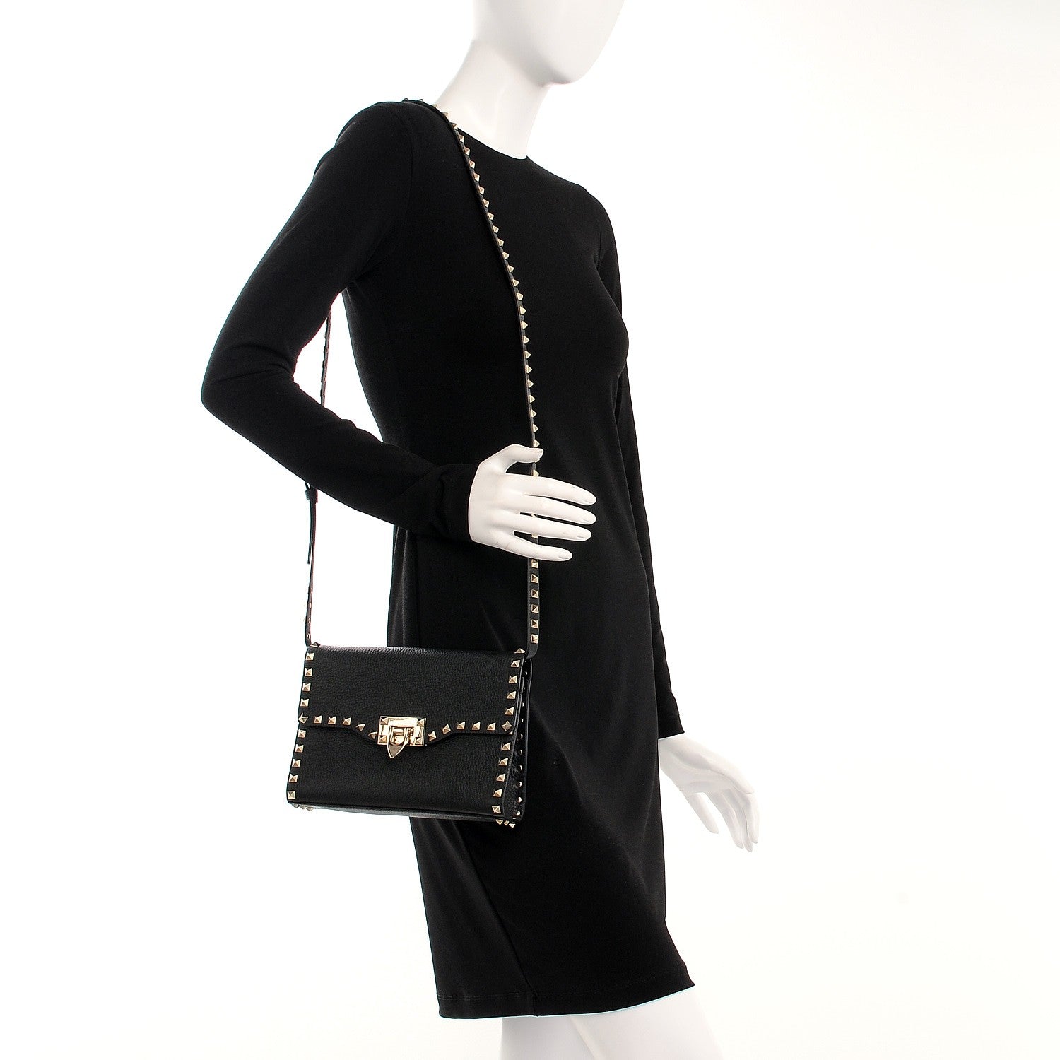 Valentino Garavani Pebbled Calfskin Medium Rockstud Flip Lock Crossbody Bag Black 2 of 7