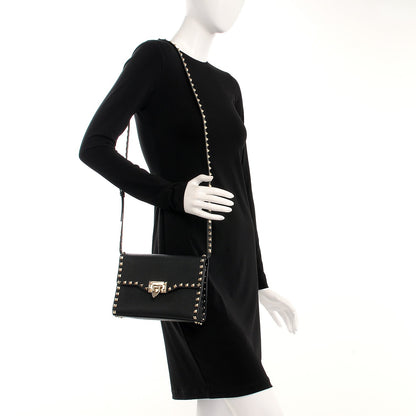 Valentino Garavani Pebbled Calfskin Medium Rockstud Flip Lock Crossbody Bag Black 2 of 7