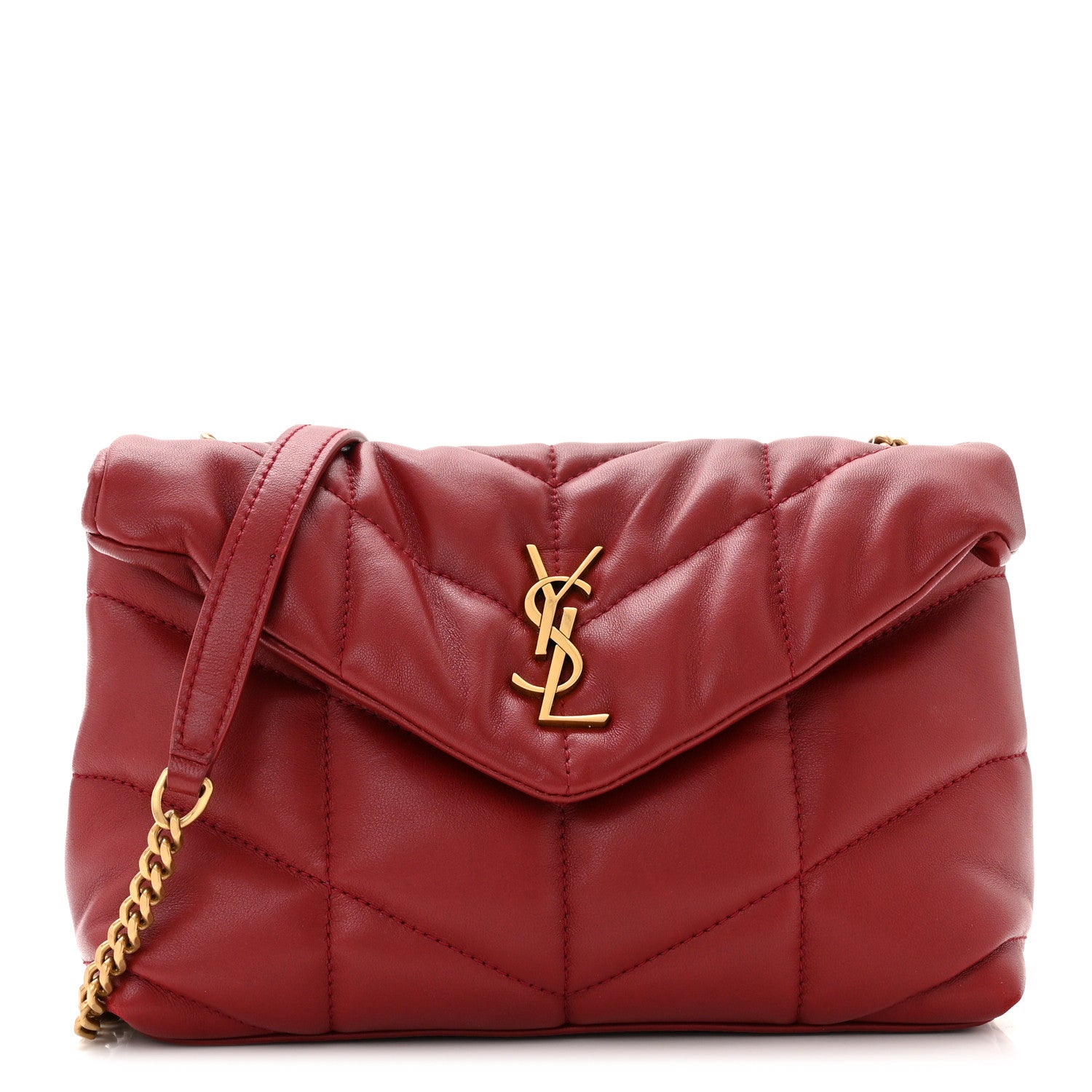 Saint Laurent Lambskin Quilted Toy Loulou Puffer Monogram Chain Satchel Red 1 of 10