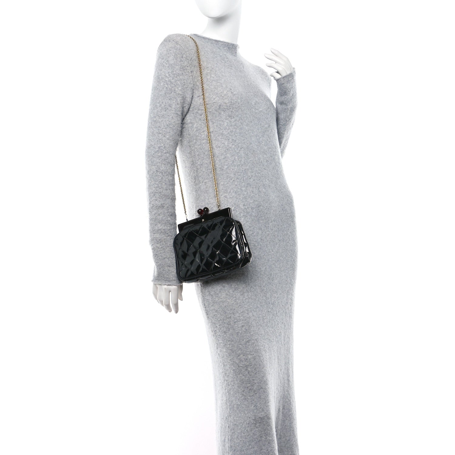 Chanel Patent Quilted Resin Frame Clutch Flap With Chain Black 2 of 14
