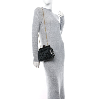 Chanel Patent Quilted Resin Frame Clutch Flap With Chain Black 2 of 14
